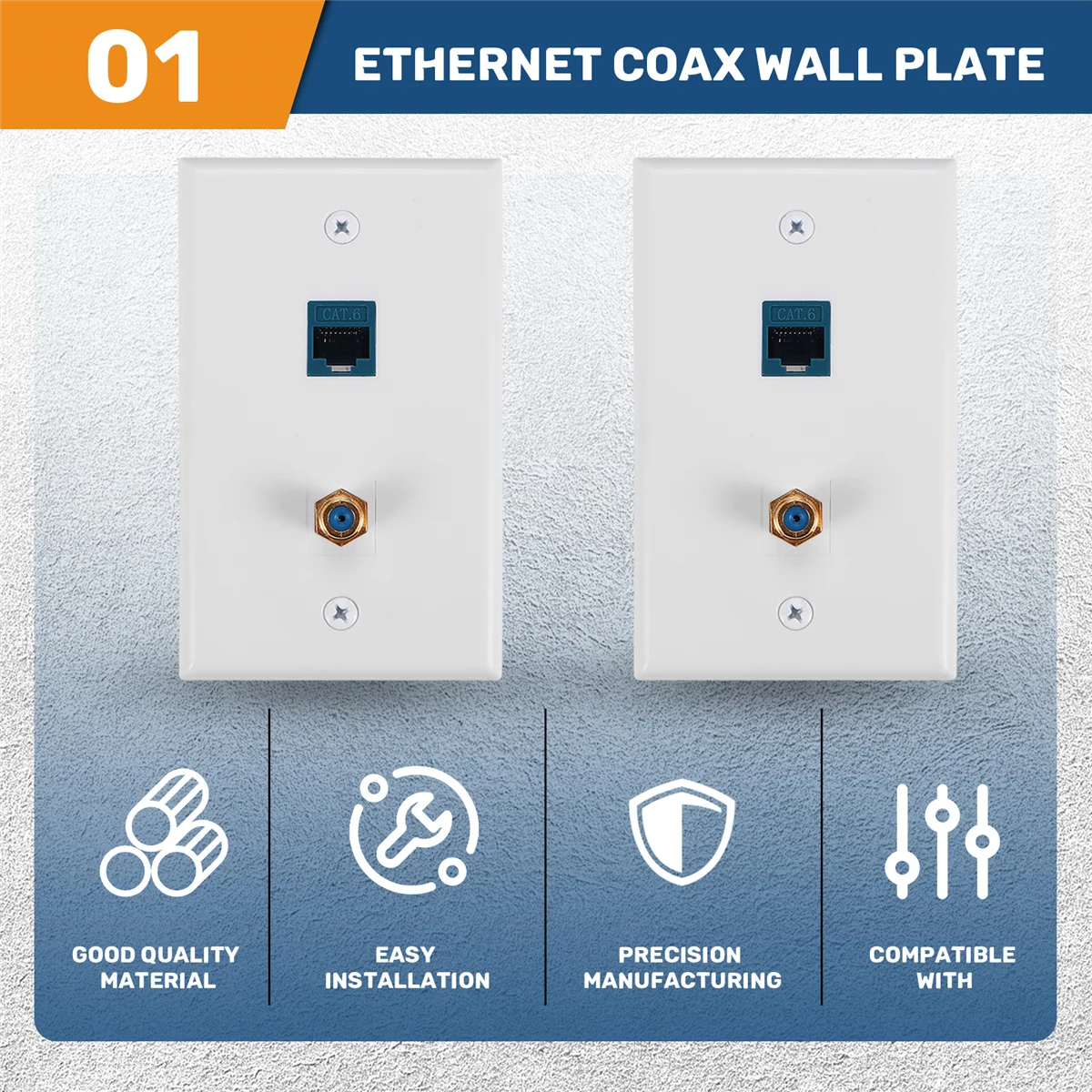 SMIEA Presa per piastra a muro coassiale Ethernet da 2 confezioni con 1 porta Keystone Cat6 e 1 porta coassiale tipo F placcata in oro Piastre a muro RJ45