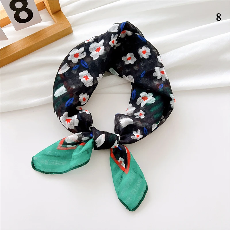 Cotton Linen Neck Scarf For Women Colorful Floral Handkerchief Small Shawls Office Lady Head Neck Tie Female Bag Scarves Decor