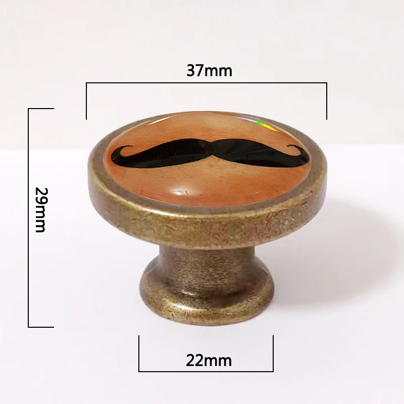 mustache Cabinet Dresser Knobs pull Glass Cabochon Knob Domed Cabinet Knobs Furniture Knobs