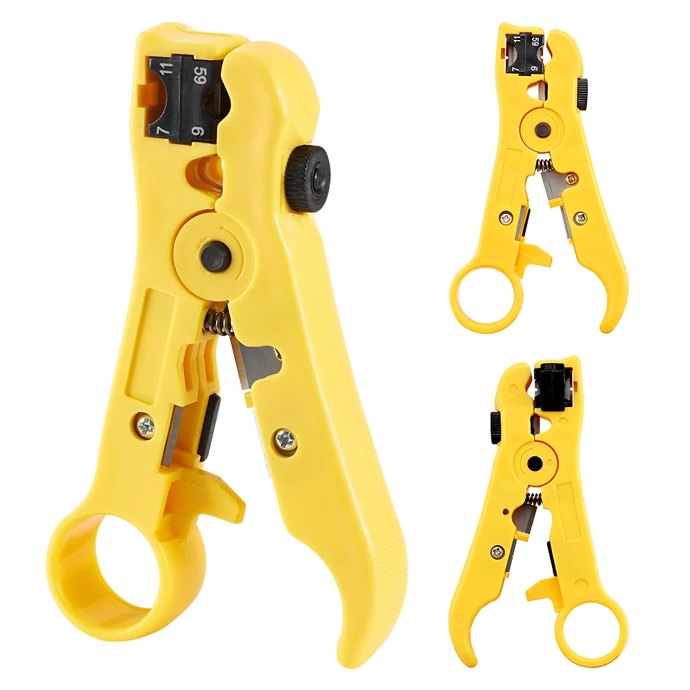 All-In-One Stripping Tool Wire Stripper RG59 RG6 RG11 RG7 Coaxial Cable Stripper Cutter  Pliers for Round Cable and Flat Cable