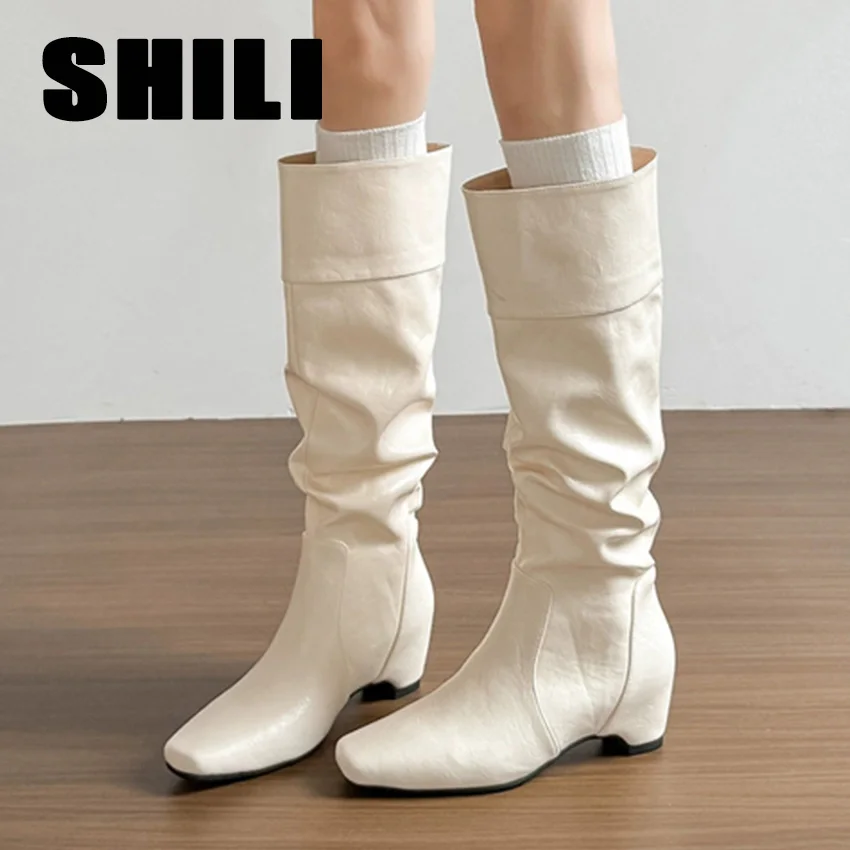 zapatos-de-mujer-women's-leather-pu-knee-high-boots-slip-on-winter-high-boots-casual-low-heels-apricot-black-long-boots-ladies