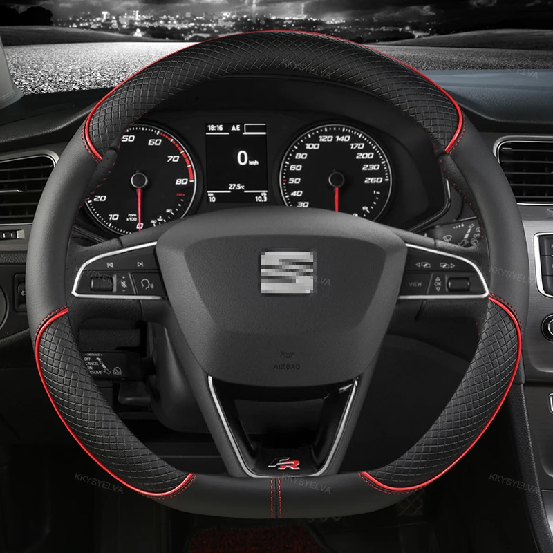 Car Steering Wheel Cover Microfiber Leather 38cm Non-Slip For Seat Tarraco Arona Ateca Ibiza Toledo Mii Leon Arosa Exeo ST FR - Image 2