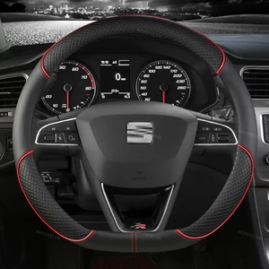 Microfiber leather car steering wheel coverage, non -slip for Tarraco Aron Seat ATECA IBIZA TOLEDO MII LEON AROSA EMO ST FR, 38cm 10 Main Sales Steering Cover Seat Ibiza - №1