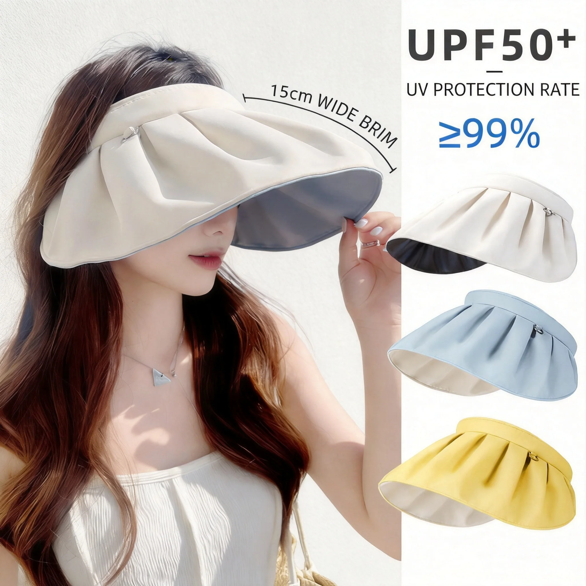 100 Percent Cotton Upf 50 Plus Uv Protection Women Summer Sun Hat 15cm Wide Brim Empty Top Shell Hat Dual Use As Headband Face