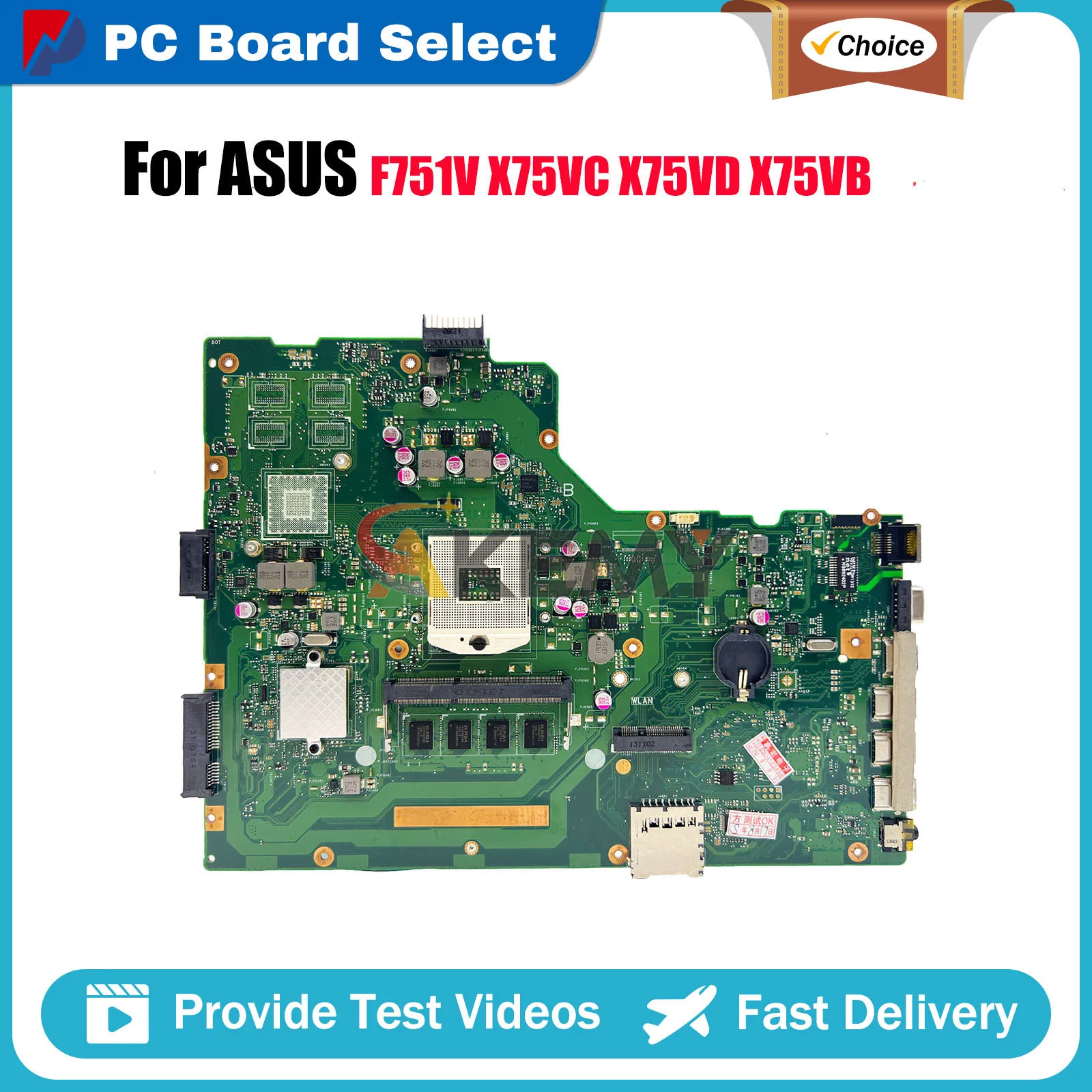 

X75VD Laptop Motherboard For ASUS VivoBook X75VD X75V X75VC X75VB F751V Notebook Mainboard in stock 100% tests OK fast shipping