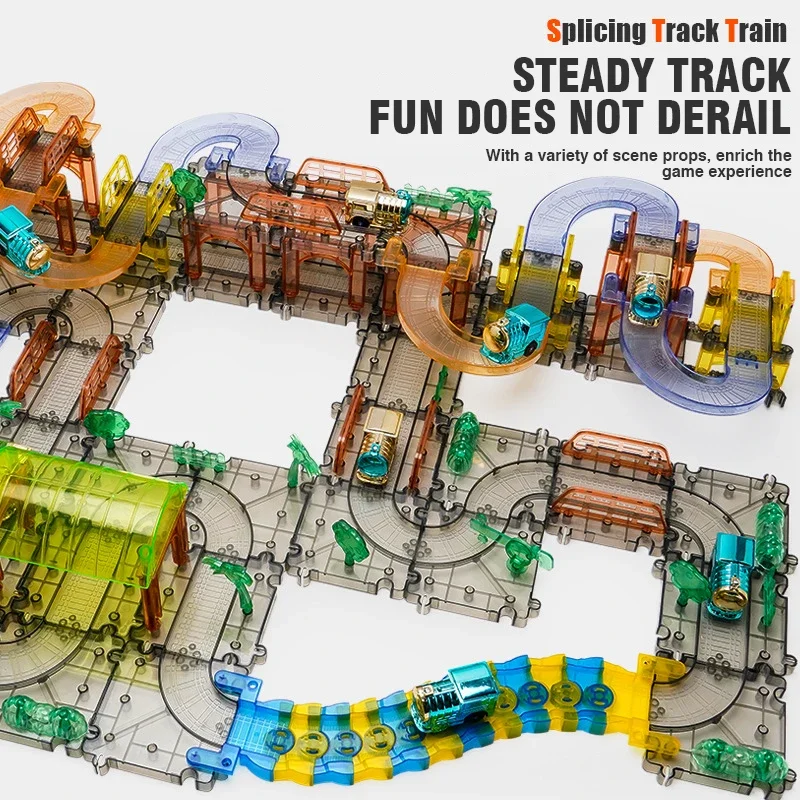 Electric Splicing Track DIY Transparent Race Track Slide Railway Train Engineering Assembly Puzzle Interactive Toy Birthday Gift