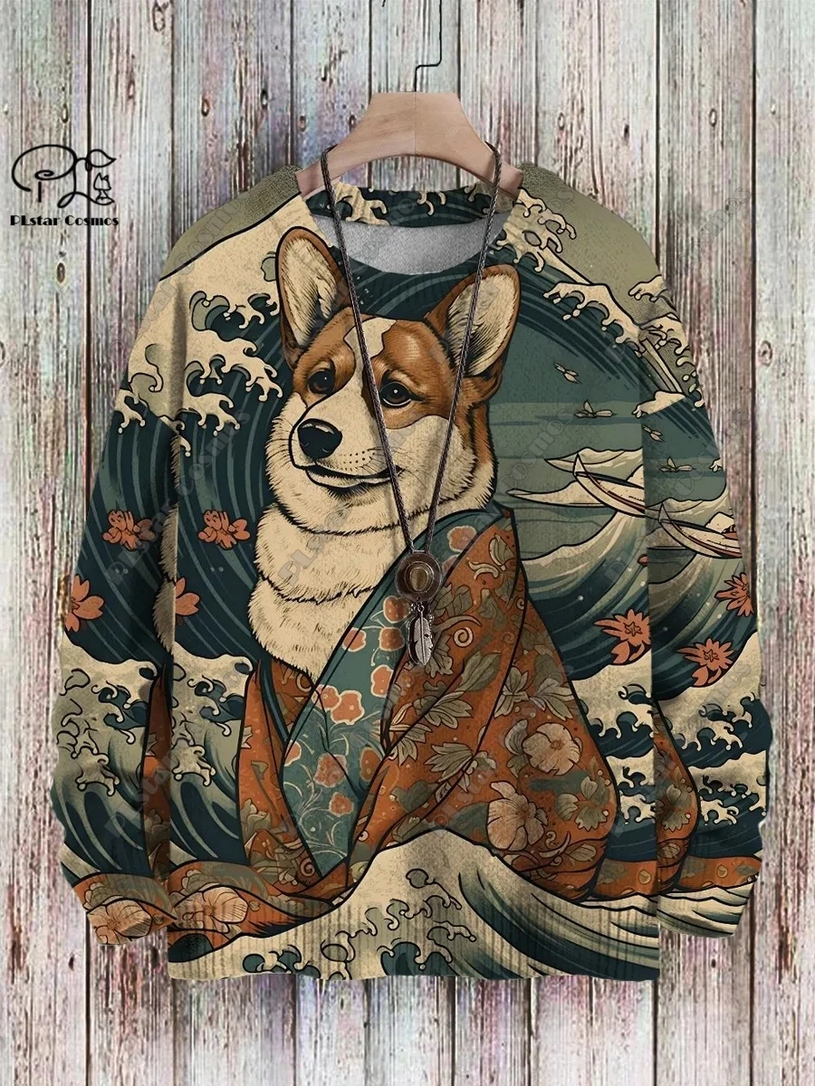 PLstar Cosmos-suéter con estampado 3D de animales, suéter feo con patrón de gato y perro, informal, unisex, para invierno