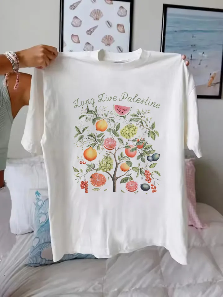 

Модный повседневный топ больших размеров 90-х годов для женщин, футболка с короткими рукавами и принтом фруктового дерева, эстетичная винтажная футболка, модная одежда
