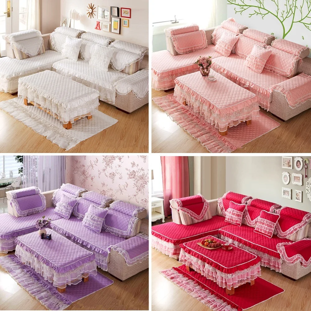 

Stylish luxury cotton sofa cover Cushion pillow High-end Non-slip lace Furniture Cover for sofas Girl bedroom living room decor