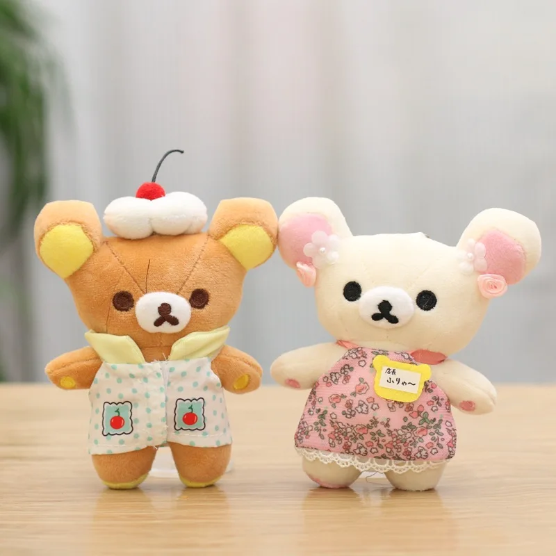 Nuevo Llavero de Peluche Rilakkuma con Vestido Floral, Lindo Oso Marrón de Peluche con Temática de Pastel de Cereza, Periféricos de Anime, Adorno para Mochila, Juguete