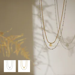 Delicate Stainless Steel Purple Drip Oil Double Layer Chain Necklace for Women Korean Style Exquisite Jewelry Gift