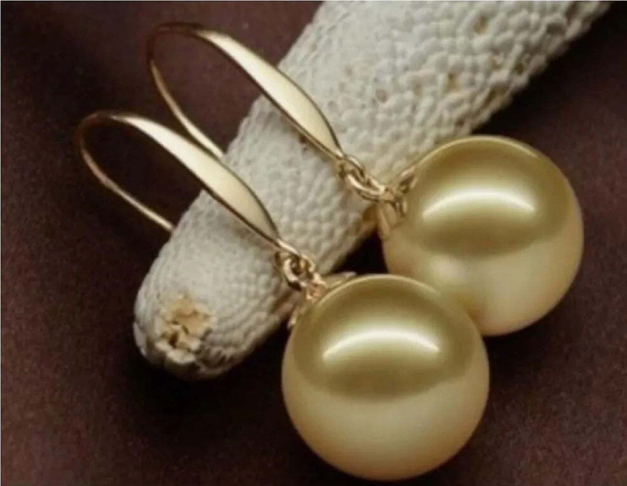 AAAA 16mm natural Australian south sea golden shell pearl earrings 14K gold