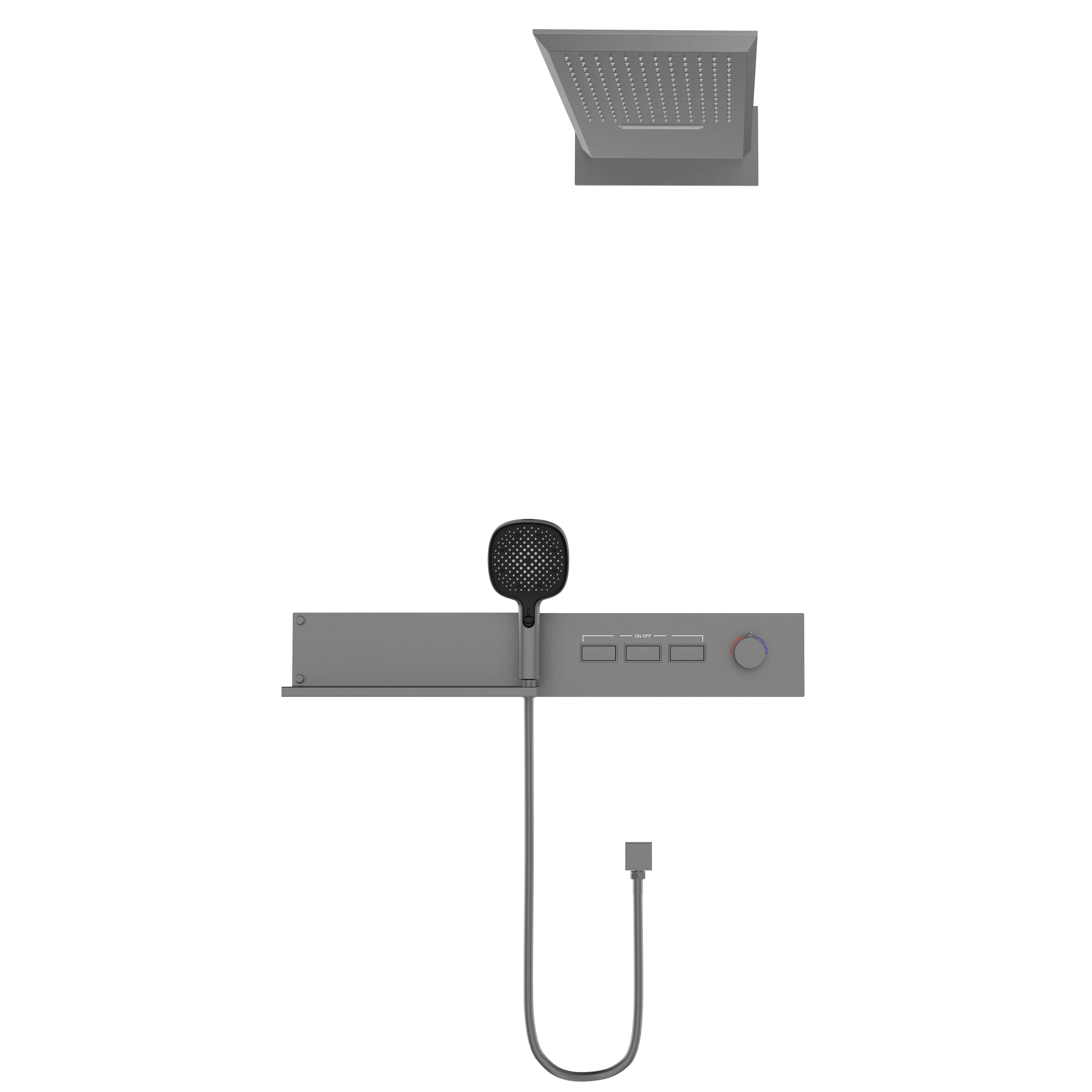 STOTS Polished Brass Thermostatic Modern Bathroom Set Concealed Shower Hand Tap Rain Massage Soft Jet Pause Apartments Hotels
