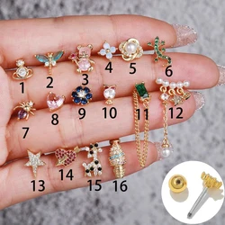 1pc Heart Stud Earrings for Women Gold Color Helix Screw Ball Zircon Geometry Stainless Steel Earring Cartilage Piercing Jewelry