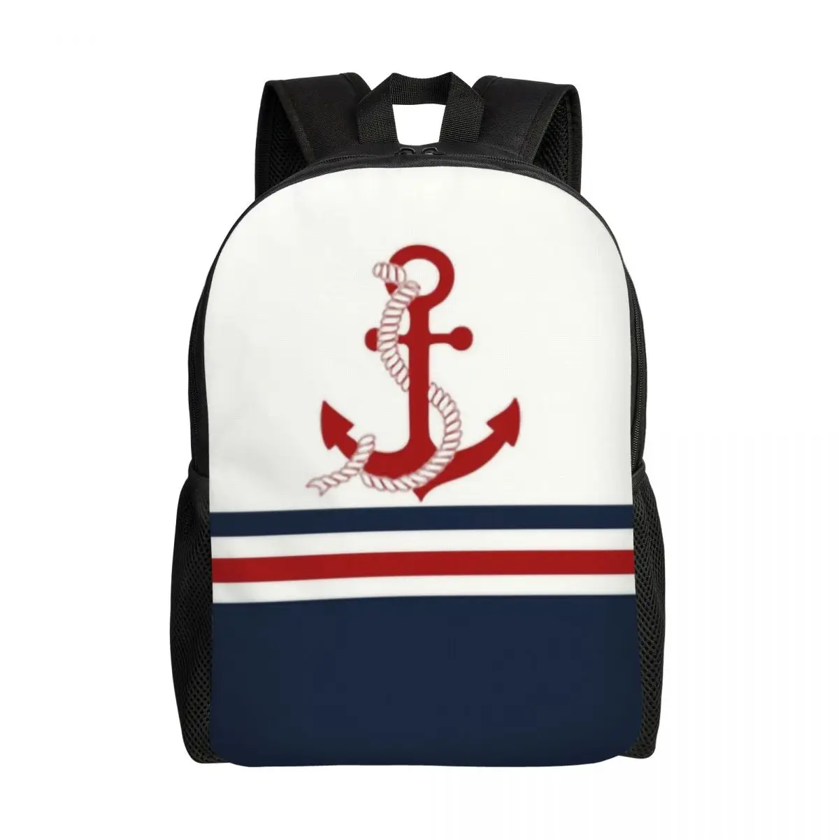 

Navy Blue Stripes Nautical Anchor Boat Travel Backpack Men Women School Computer Bookbag College Student Daypack Bags