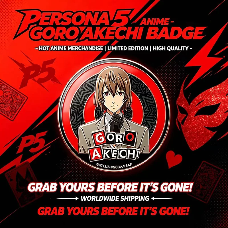 Persona 5 The Animation Phantom Thieves All Characters Double Flash Badges, Anime Collectible Button Pins, Random 1pc
