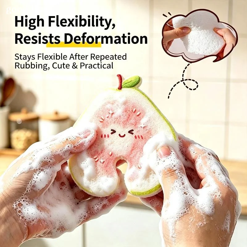 AnswerCute Fruit Shaped Wood Pulp Dish Sponges Rich Lather Non Stick Oil Perfect For Kitchen Dishwashing Home Cleaning