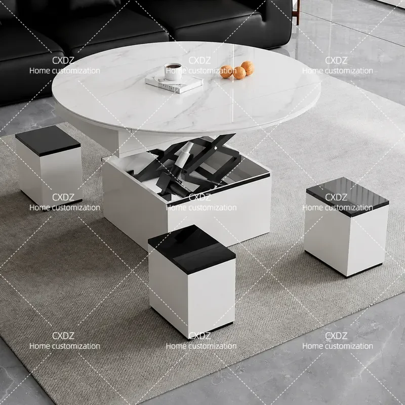 Minimalist Multi Function Folding Electric Lifting Rock Slab Coffee Table Dual Purpose Living Room Furniture Height