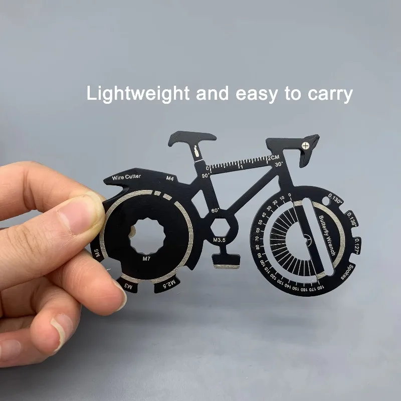 Bicycle Shaped Multi Tool Card Portable Pocket Cycling Emergency Repair Tool with Ruler Spoke Wrench Wire Cutter Angle