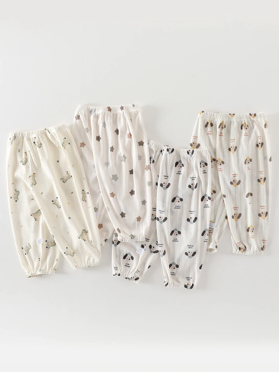 

Summer Baby Casual Pants Breathable Cotton Jacquard Long Trousers Lightweight Air Conditioning Clothes