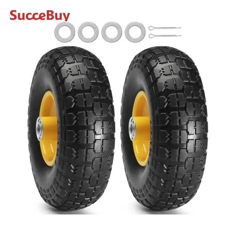SucceBuy 2-Pack عجلة إطارات مسطحة من البولي يوريثان الصلبة مقاس 10 بوصات إطارات وعجلات مسطحة بدون أنابيب لمقطورات حديقة الدمى عربات مختلفة