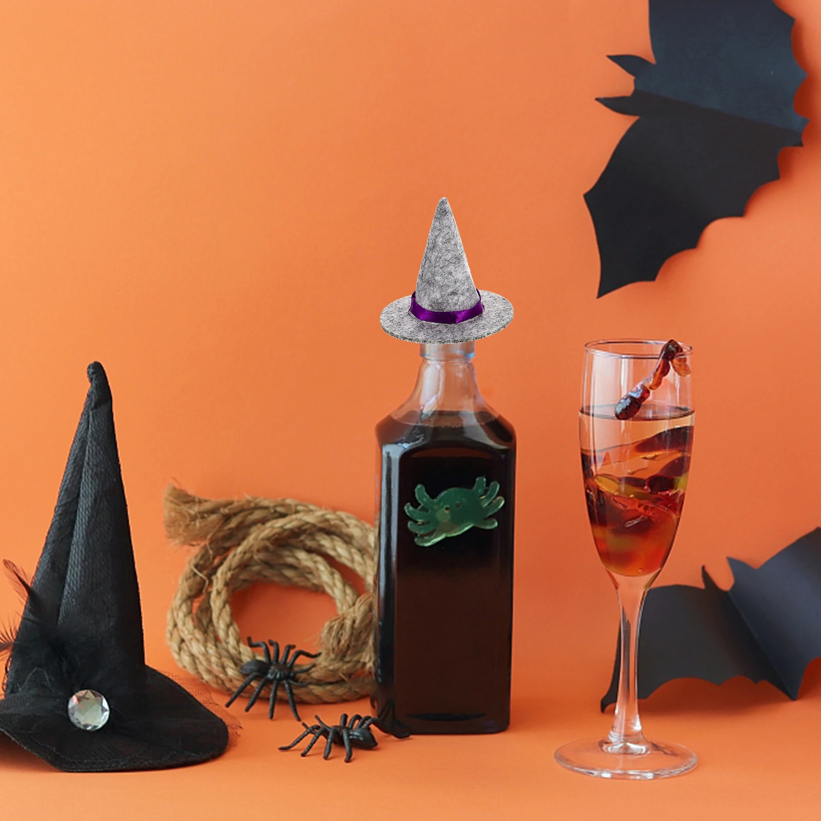 

6Pcs Halloween Bottle Caps Witch Hats Small Party Decorations Wine Bottle Covers Holiday Accessories Tiny Witch Hats