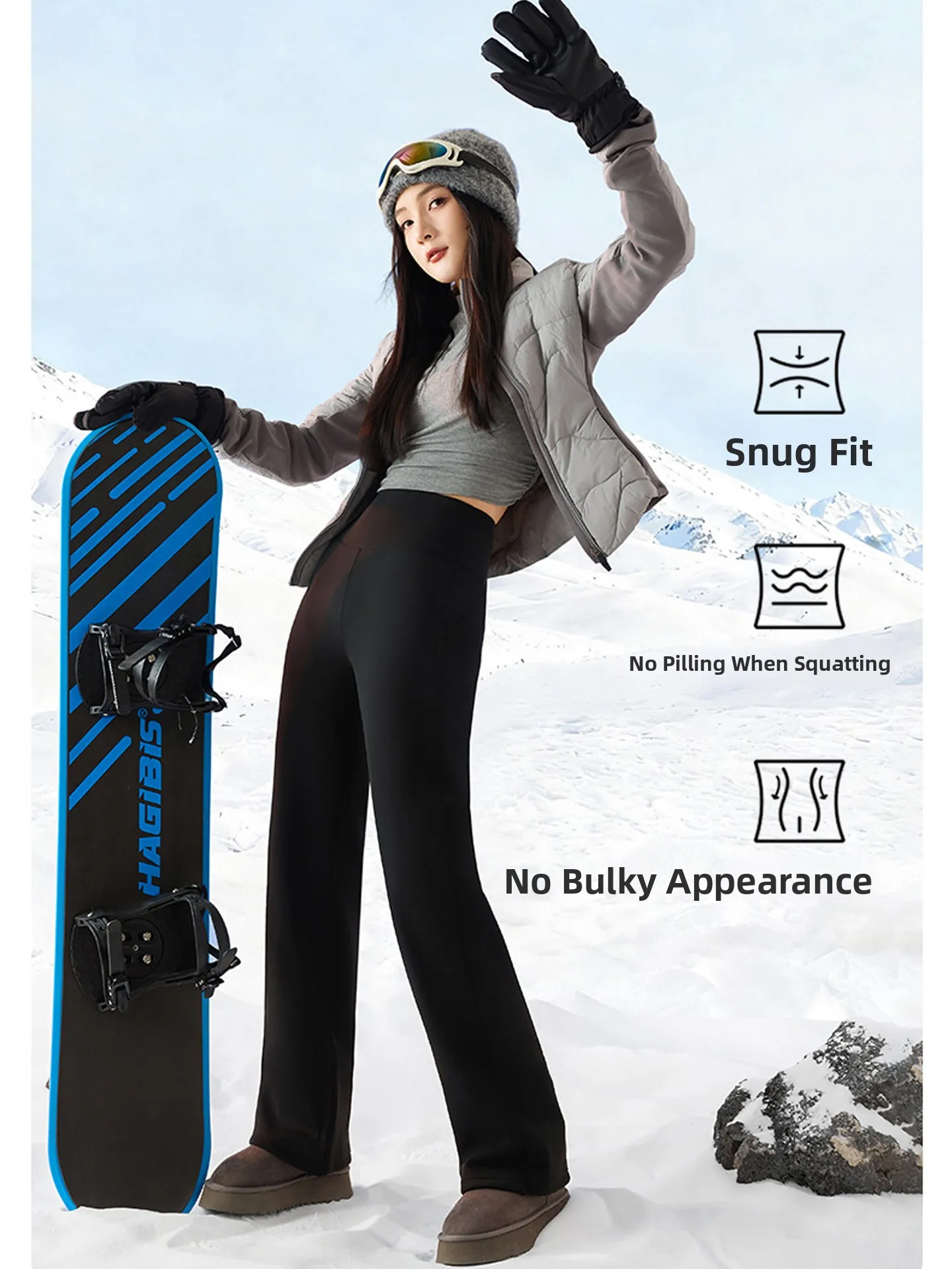 ارتفاع الخصر Thiened Fce المرأة اليوغا السراويل واسعة الساق السراويل جلد الخريف الشتاء الدافئة قاعدة طبقة الأزرق اللون حجم صغير