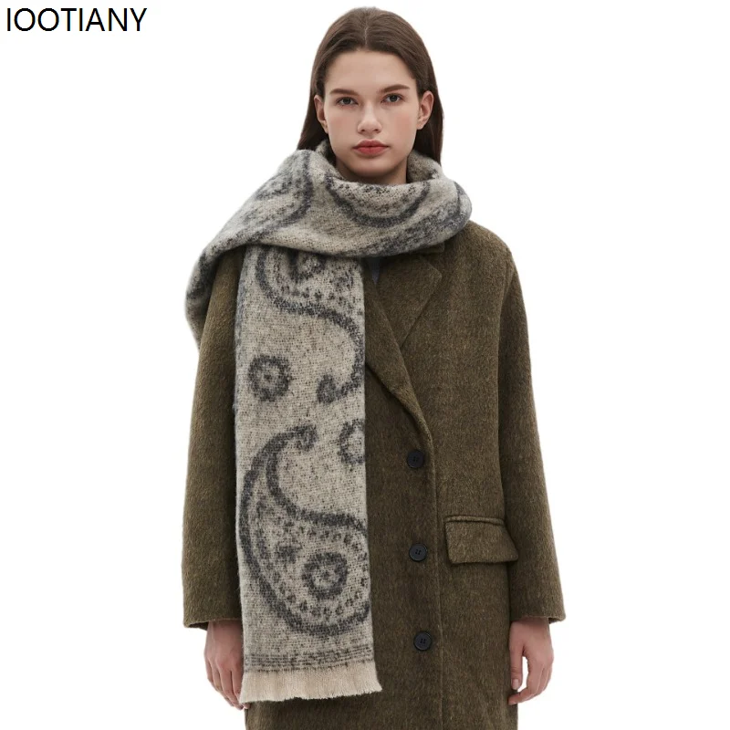 IOOTIANY Autumn And Winter Men\'s Women\'s Cashew Flower Jacquard Scarf Extended Warm Fashion Simple Scarfs Casual Cloak New