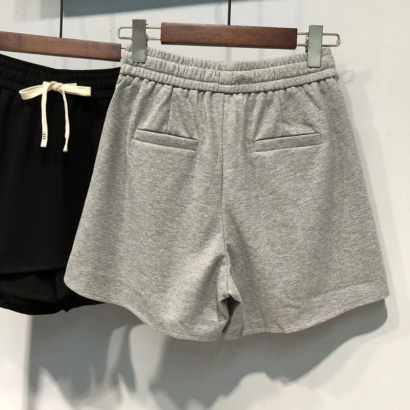 

Повседневные широкие шорты трапециевидной формы из двух предметов с эластичной резинкой на талии, летние свободные однотонные модные шорты, винтажная женская одежда