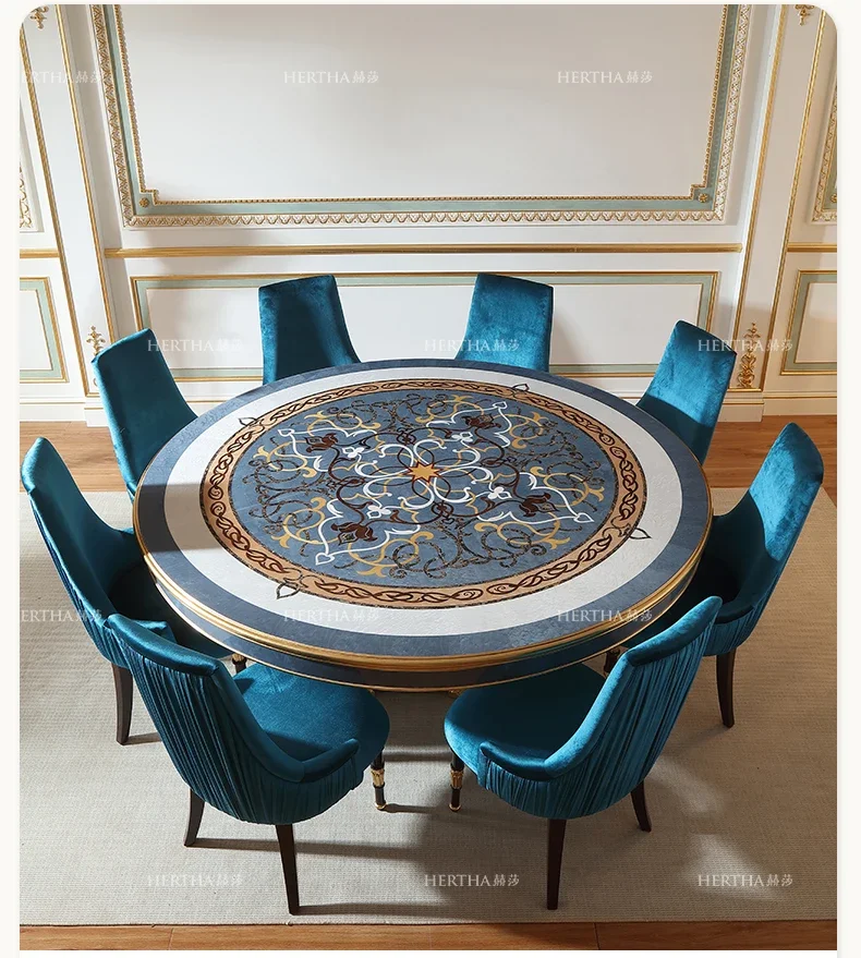 French court style Round table chairs shell parquet beech dining table Luxury retro style dining table can be customized