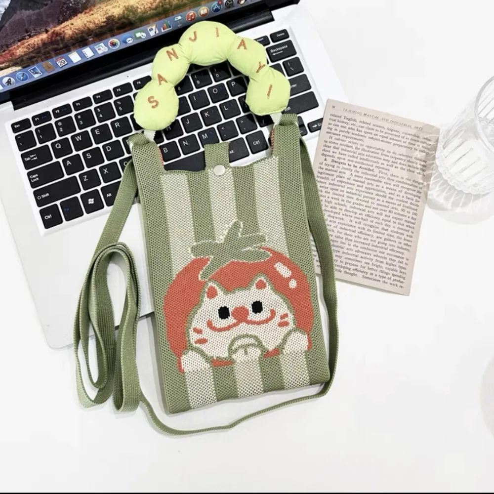 Puff handle Mini Knit Handbag Phone Bag Cartoon Patterns Children's Crossbody Bag Casual Small Square Bag Mini Knot Wrist Bag