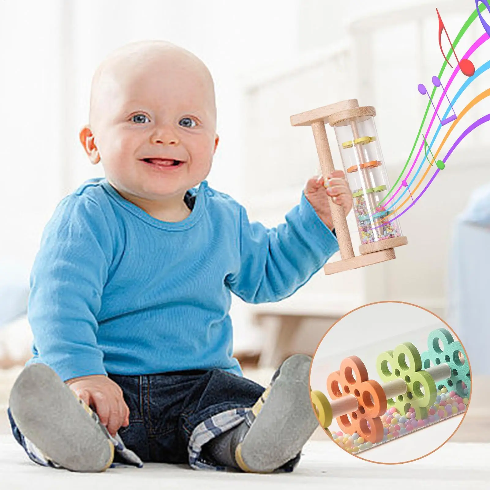 Chocalho do bebê montessori brinquedos arco-íris chuva vara ampulheta chuva música instrumento musical colorido sensorial brinquedos educativos para criança