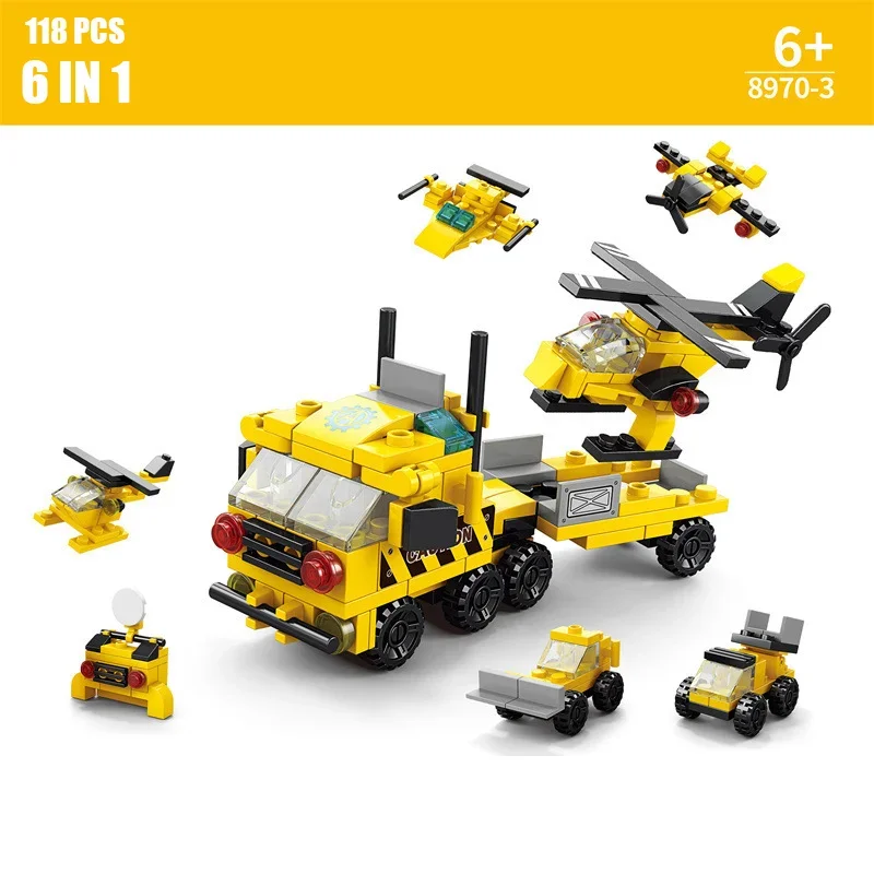 New 6in1 City Warship Tank Excavator Mortar Train Helicopter Model Building Blocks Bricks Sets Classic Kids Toys For Children