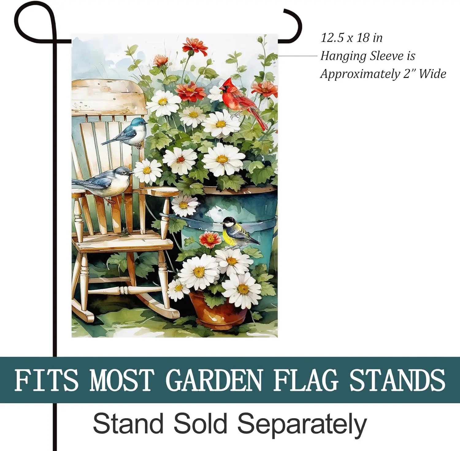 Texupday Adirondack Chair With Red White Daisy Flower Bird Decoration Spring Summer Floral Garden Flag Seasonal Holiday Outd SSL