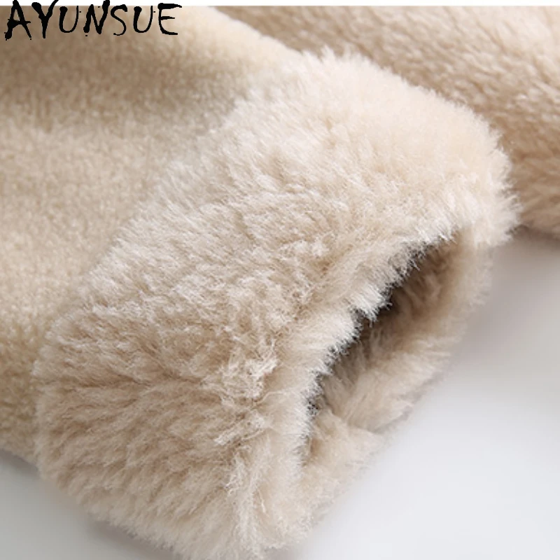 AYUNSUE 100% Wool Coats Real Fur Coat Womens New in Outerwears Women Clothes Winter Long Coat Composite Sheepskin Fur Шуба 2024