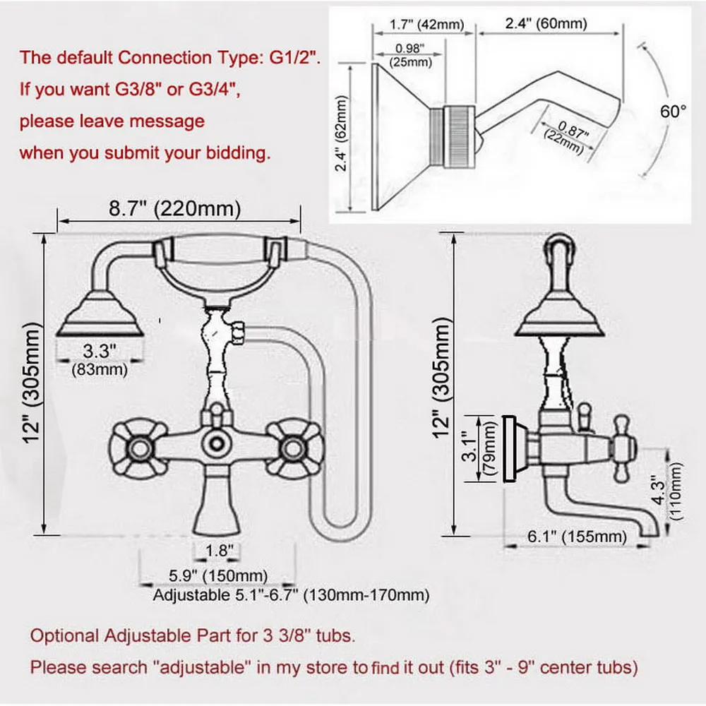 Luxury Gold Color Brass Wall Mount Bathroom Bath Tub Faucet Set WITH/ 1.5M Handheld Shower Spray Head Mixer Tap Dna902