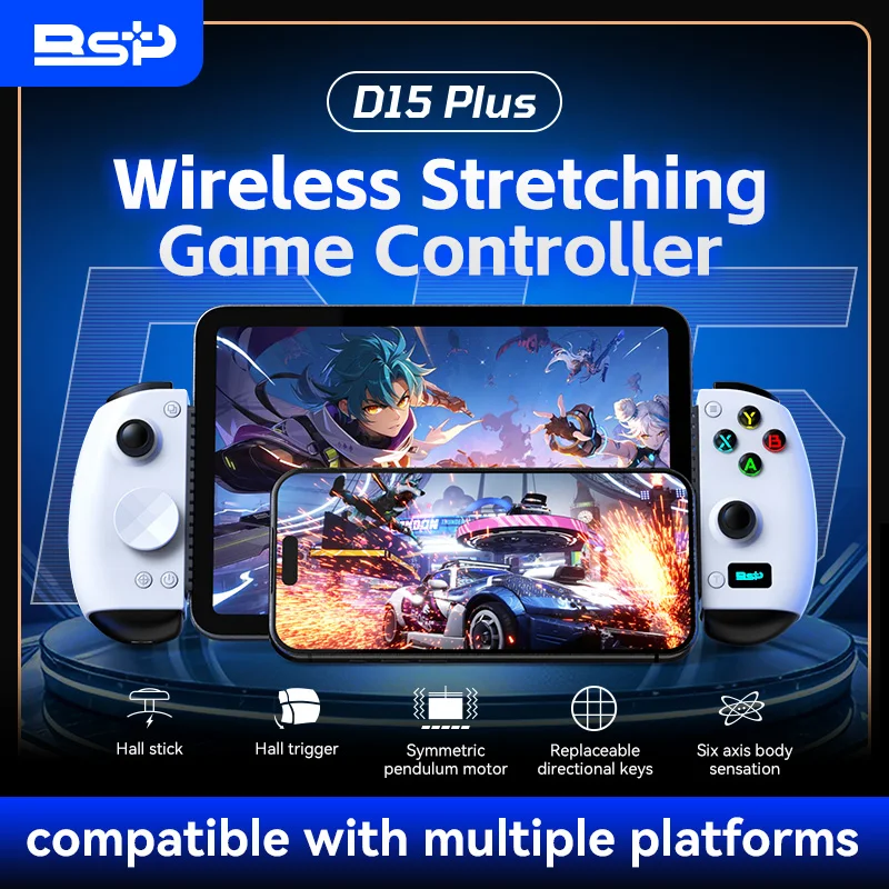 D15PLUS Stretchable Game Controller Hall Trigger Anti-Drift Joystick Dual Vibration For Switch2/PC/Android/iOS Wireless Gamepad