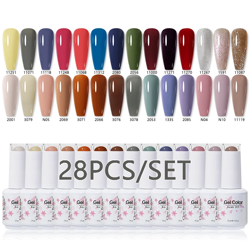 Clou Beaute 28pcs Kit 15ml Nail Gel Polish Set Manicure Nail Art Primer Vernis Semi Permanent UV Lakiery Hybrydowe Gel Glue