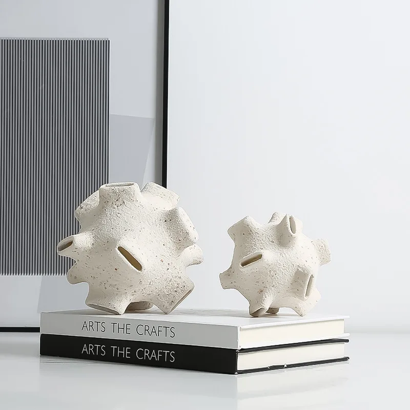 Modern wabi-sabi abstract art sandstone flat mouth ball ornament,  exhibition hall wine cabinet desktop