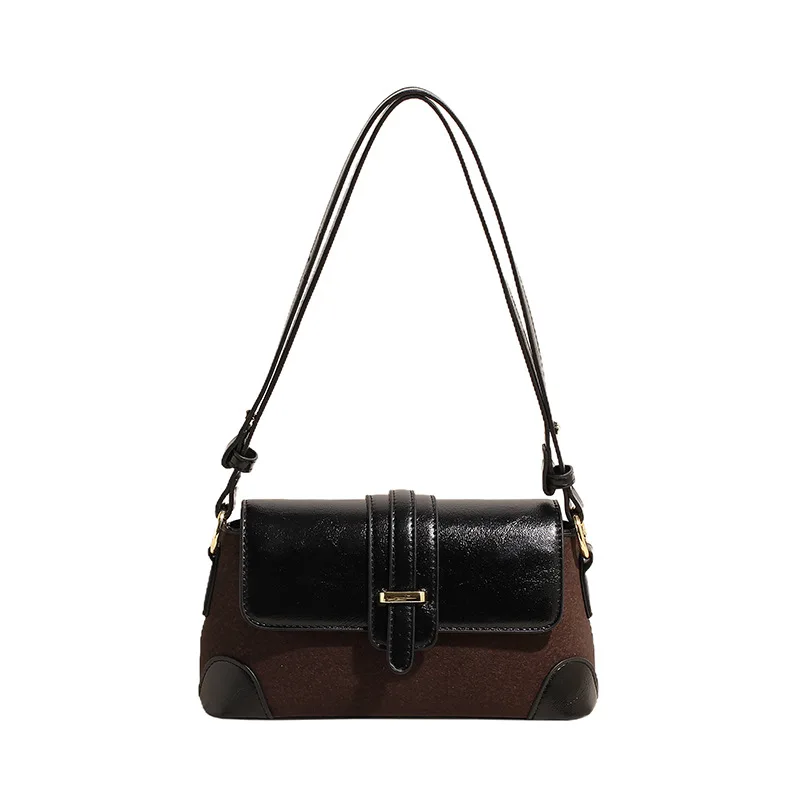 2025 Advanced French Splicing Retro Underarm Bag with a Niche Design and Color blocked Fashion Shoulder Bag