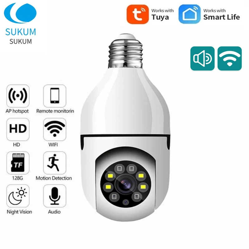 

E27 Bulb Camera Wifi 3MP Tuya Automatic Tracking Color Night Vision Home Security Surveillance Cameras