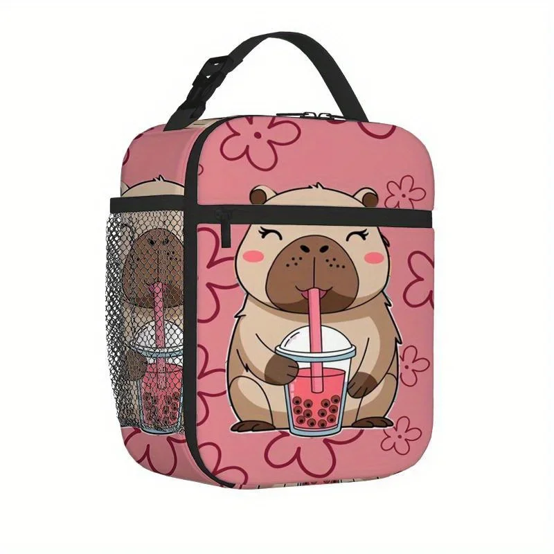 Adorable Animal-Themed Thermal Bag Designed for Sipping a Pink Beverage. This Insulated Bag Is Not Meant