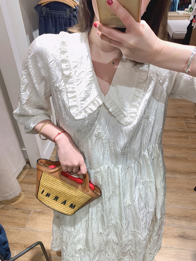 

Новинка: Женское хлопковое платье Libelina Sisy Sweet Color Blo с воротником-стойкой, миди, в корейском стиле, с V-образным вырезом, свободного кроя, с завышенной талией, летнее