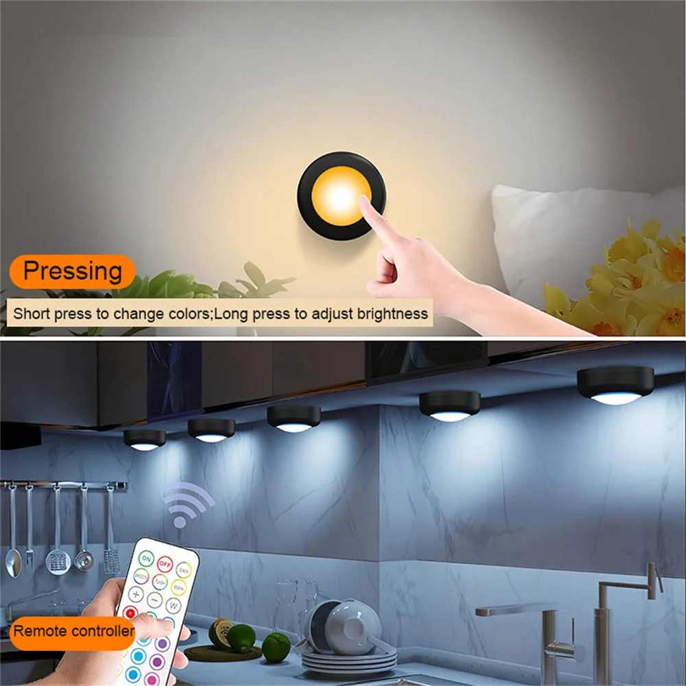 RGB Color Changing 62MM Led Under Cabinet Light Mini Bookshelf Night Lamp with Remote Battery Powered