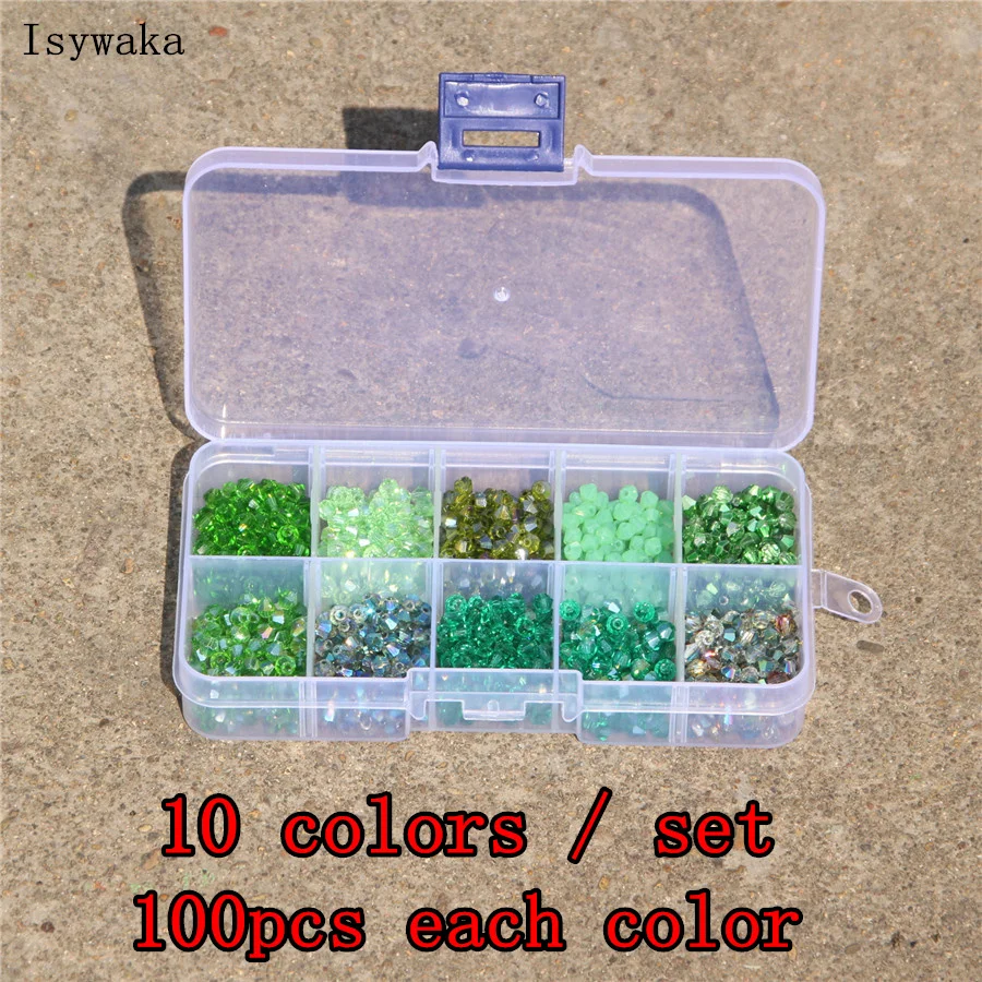 Isywaka Purple color 10colors/set 4mm Austria Crystal Beads Bicone Stone Jewelry Findings Glass,total 1000pcs