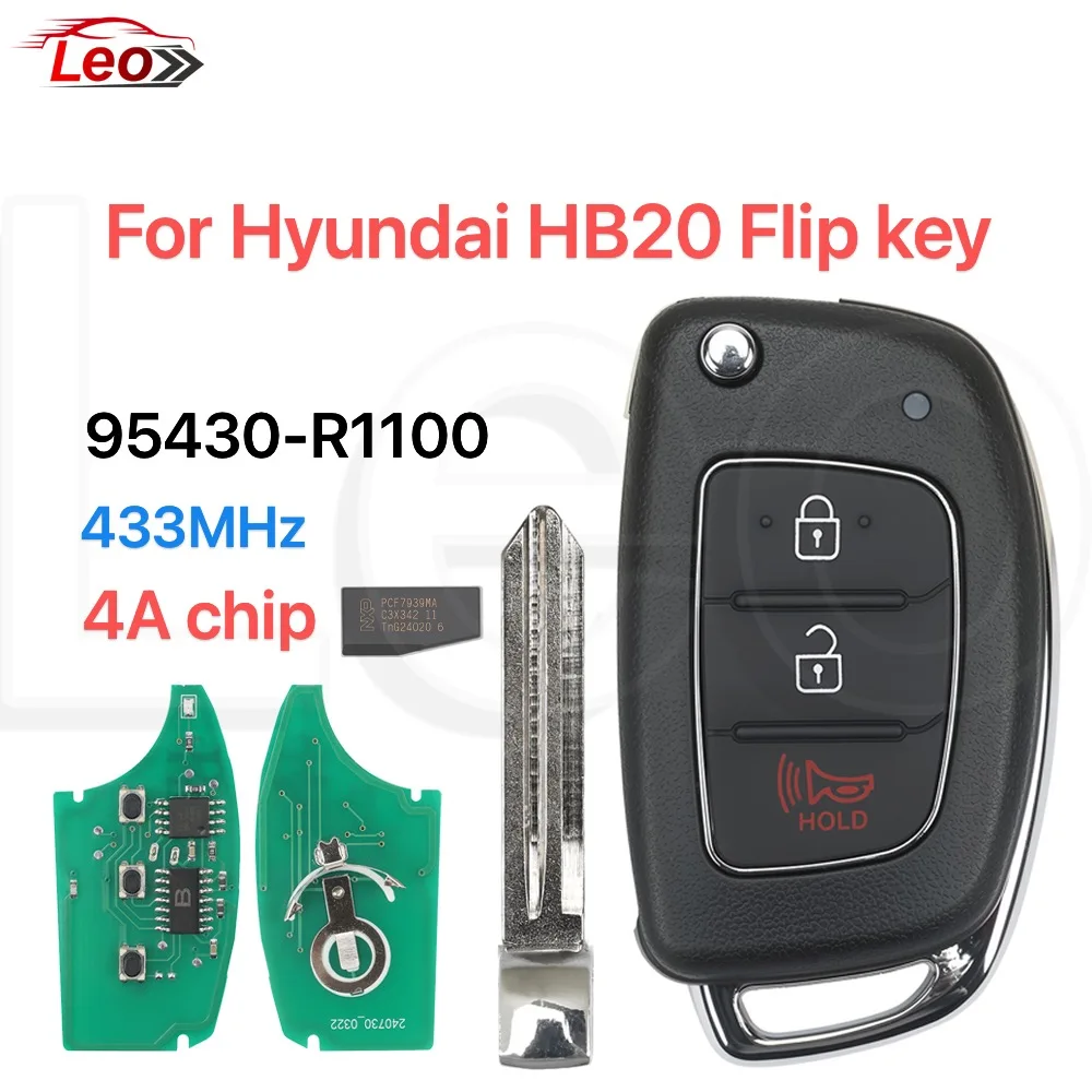 

Ключ-брелок для автомобиля Hyundai HB20 2019-2020, Leo FCC ID:95430-R1100, SY5AERGE04 HY14R, 433 МГц, чип PCF7939MA 4A.