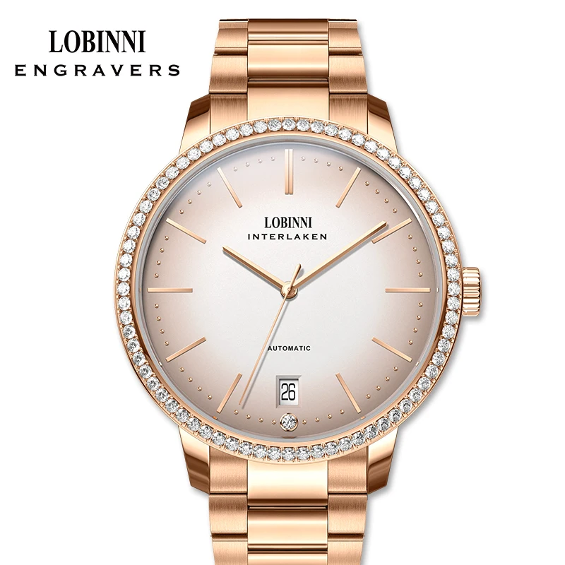 Luxury Brand LOBINNI MIYOTA 9015 Automatic Mechanical Sapphire Women's Watches Diamond Steel 8.5 MM Ultra-thin Clock L12028L-1