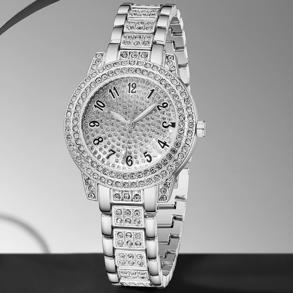 طقم ساعات نسائية فضية مكون من 6 قطع، طقم ساعات كوارتز وسوار وقلادة وأقراط هدية مثالية للأصدقاء أو الأمهات