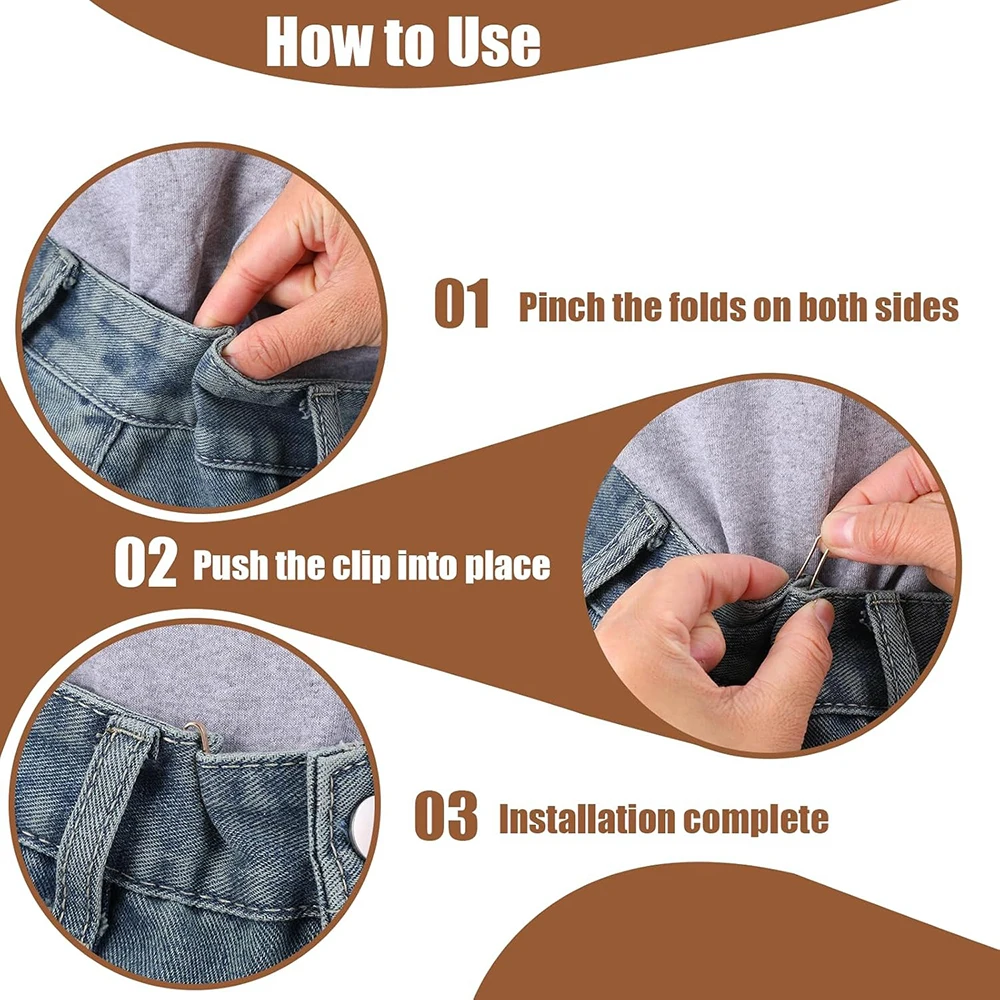 12PCS Pant Waist Tightener Metal Clips for Loose Jeans Reusable Waist Cincher Clip Adjustable Pant Clips for Waists Tightener 3