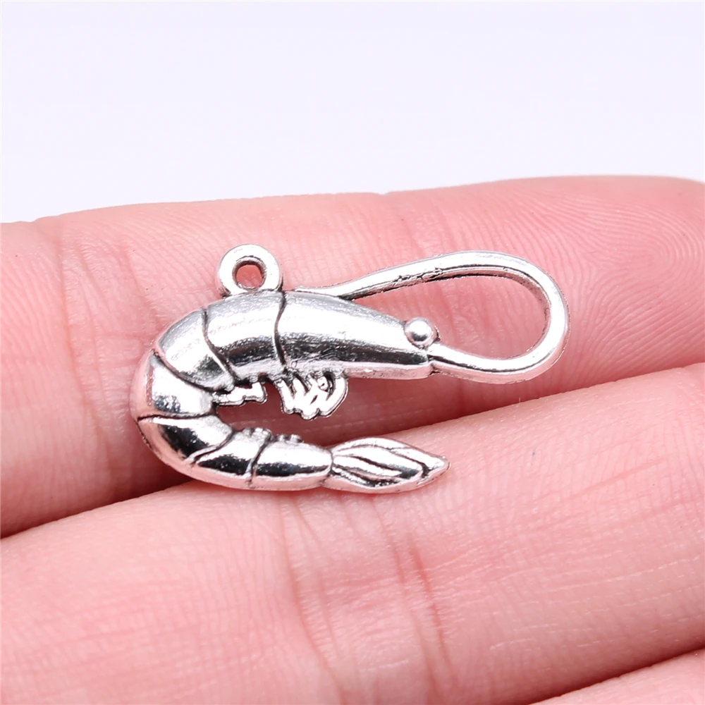 Wholesale 100pcs/bag 28x15mm Shrimp Charms Wholesale Antique Silver Color Pendant Charms Wholesale Jewelry Accessories